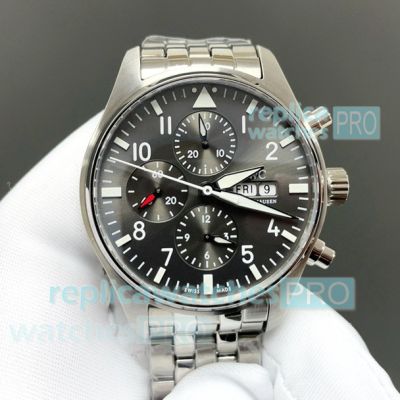 Swiss Copy IWC Schaffhausen Pilot's Spitfire Grey Dial Chronograph Steel Watch 43mm 
